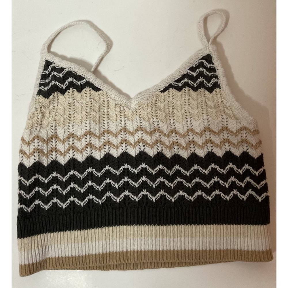 Cropped Knit Tank Top Boho Zig Zag Stripe Pattern Multicolor Spaghetti Strap